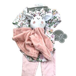 Baby Outfit Set Size 6m Infant Girls Bodysuit Plush Pants Headband Floral 4pc